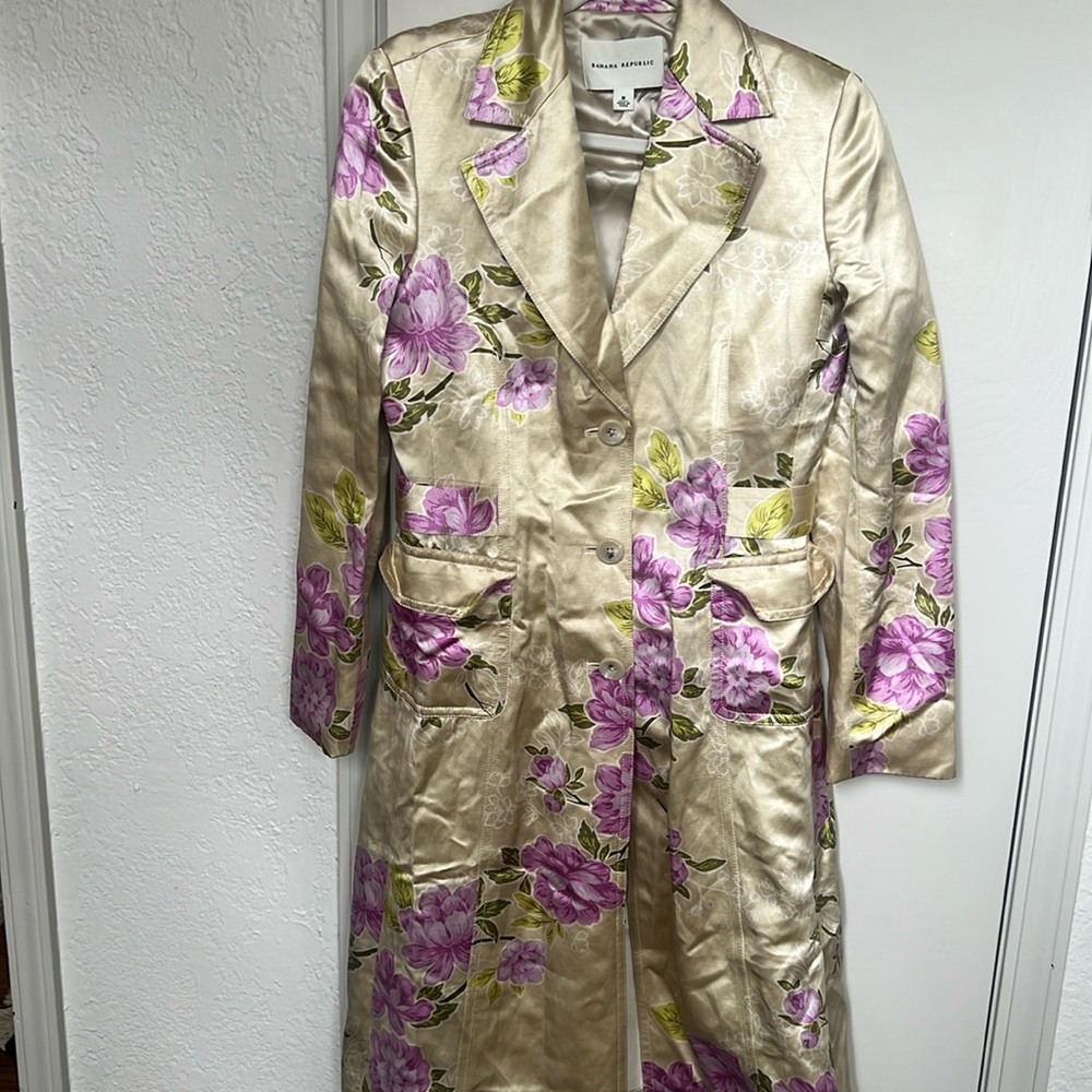 Beautiful silk floral vintage Evening coat M - Picture 2 of 6